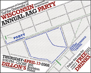 Typographic Boston party invitation map