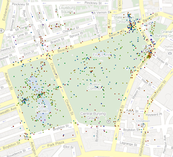 Individual photo colors around the Boston Common