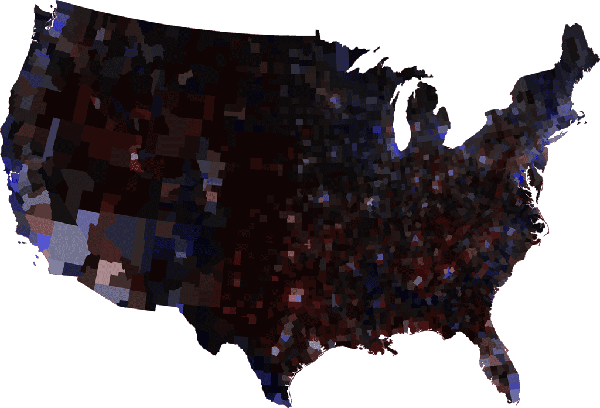 Margin of victory election map with county populations
