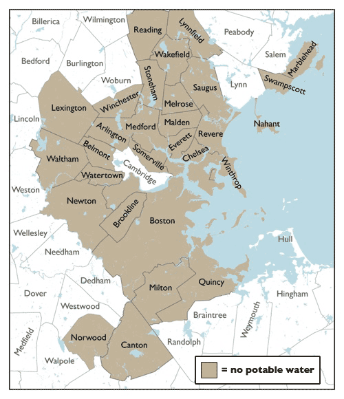 Map of towns with unsafe drinking water due to Mass. aqueduct break on May 1