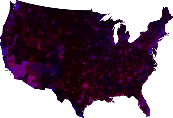 Election value-by-alpha map with continuous colors