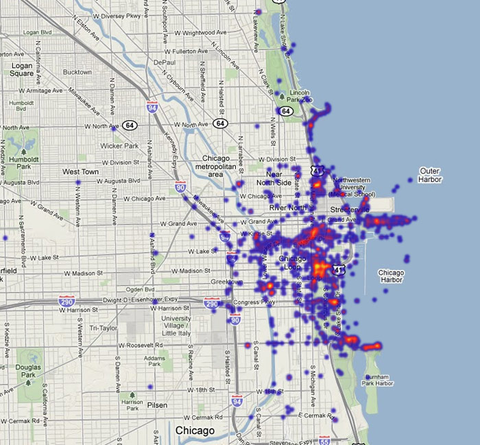 Density of Flickr photos tagged 'skyline' in Chicago