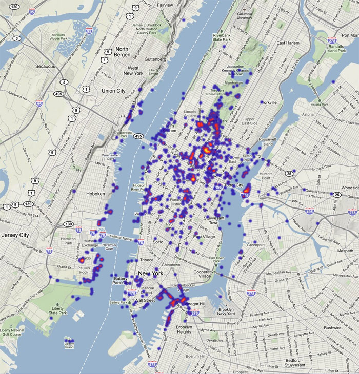 Density of Flickr photos tagged 'skyline' in New York