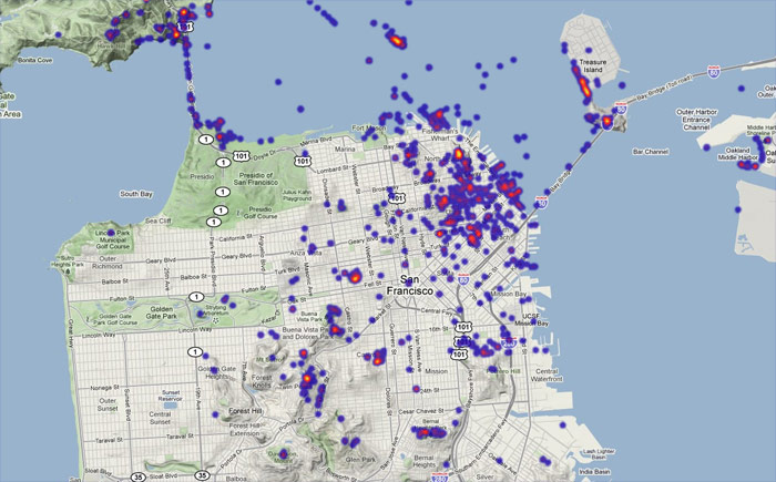 Density of Flickr photos tagged 'skyline' in San Francisco