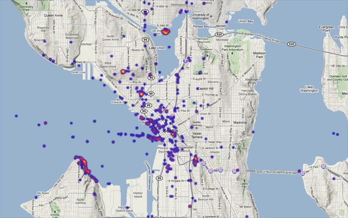 Density of Flickr photos tagged 'skyline' in Seattle