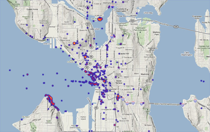 Density of Flickr photos tagged 'skyline' in Seattle