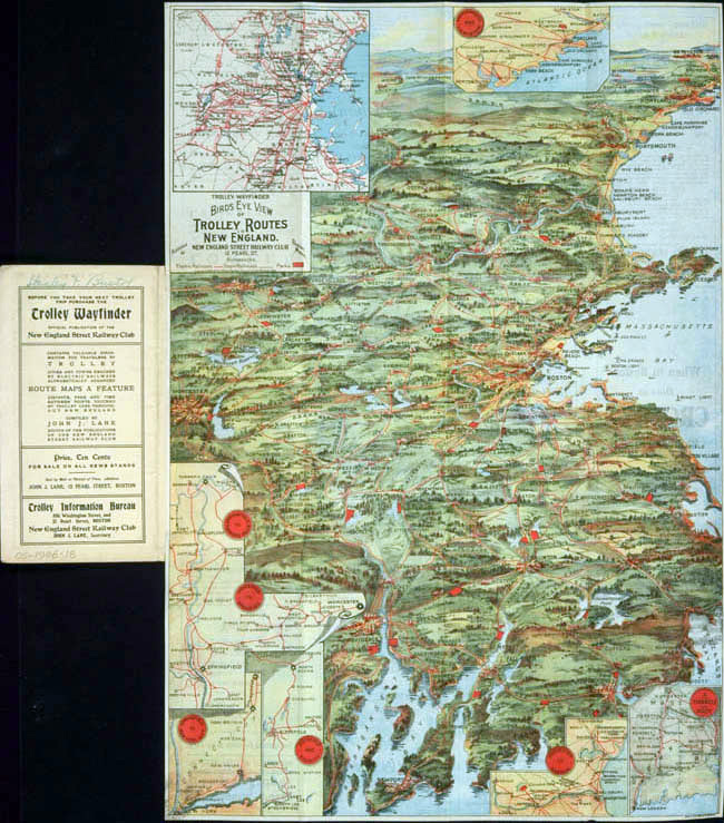 Bird's-eye view of New England trolley routes