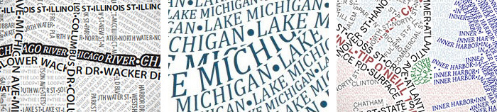 Details of Chicago and Boston typographic maps