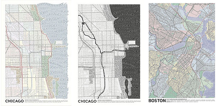 Typographic maps of Chicago and Boston