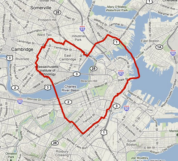 Heart-shaped path through Boston