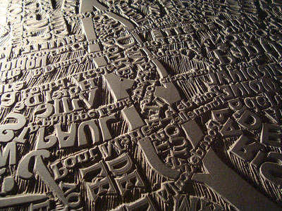 Linocut map of Paris by Mark Andrew Webber