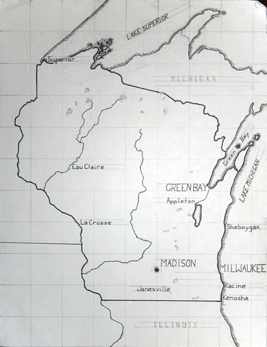 Hand-drawn Wisconsin map