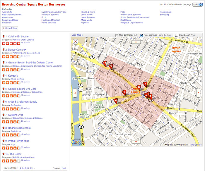 Yelp browsing via map
